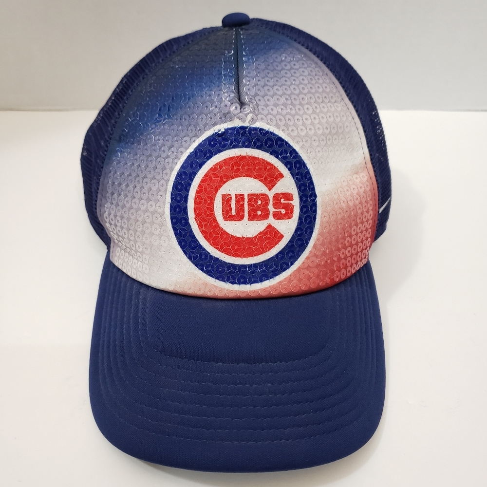 OSFM Nike MLB Chicago Cubs Blue Sequin Front Trucker Snapback Hat